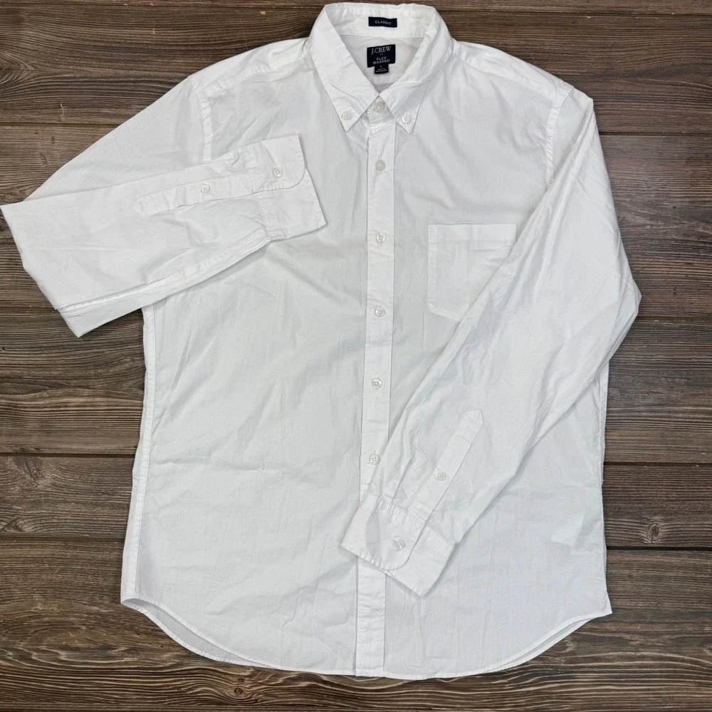 J.Crew Mens Size Large Button Down Shirt White Flex Washed Classic Fit
